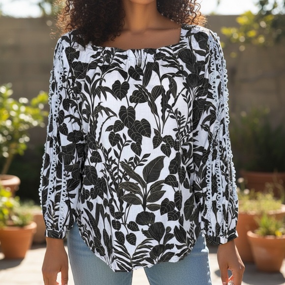 Ann Taylor Tops - Ann Taylor Black and White Botanical Blouse